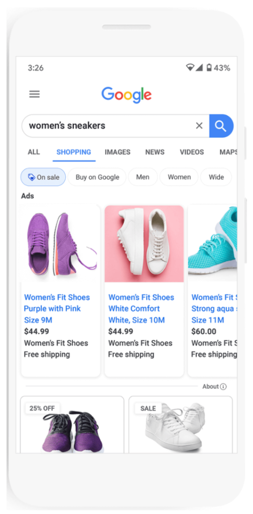 Shopping tab "on sale" feature on Google 