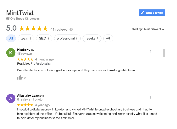 Mint Twist google review 