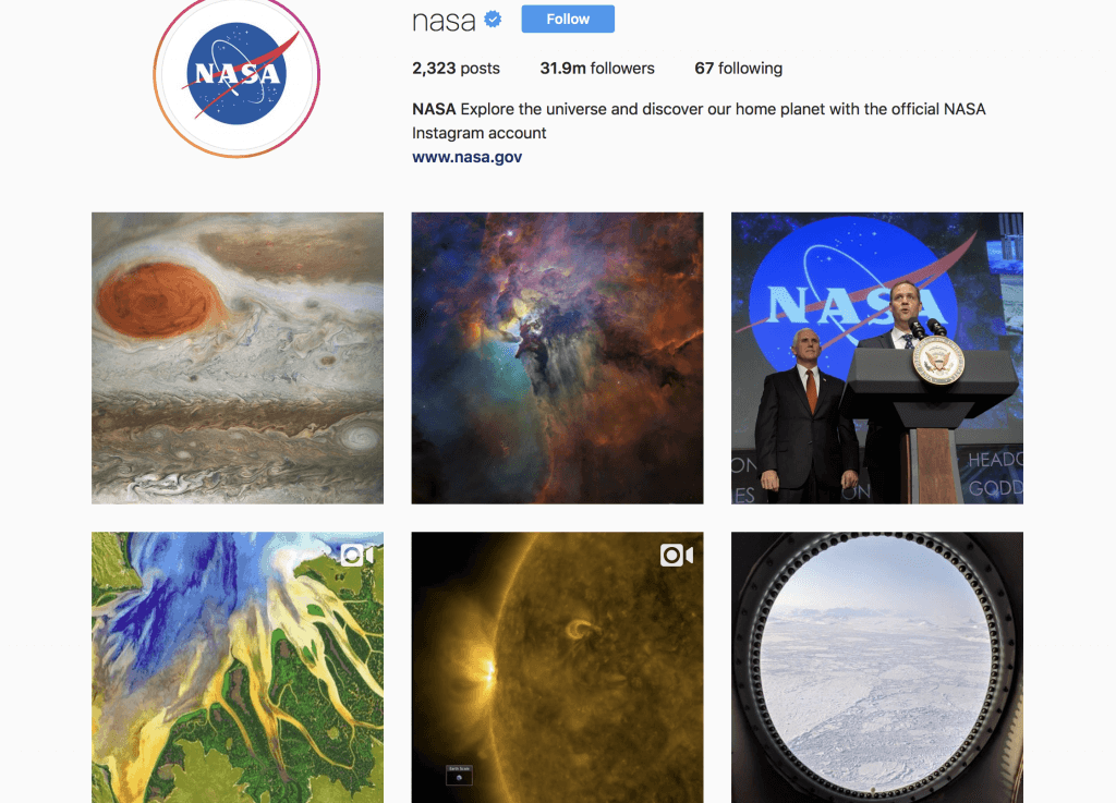 a screen shot of nasa's instagram for their earth day campaign