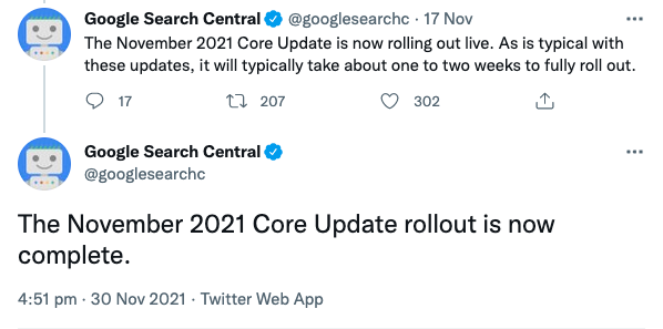 google november core update twitter 2021