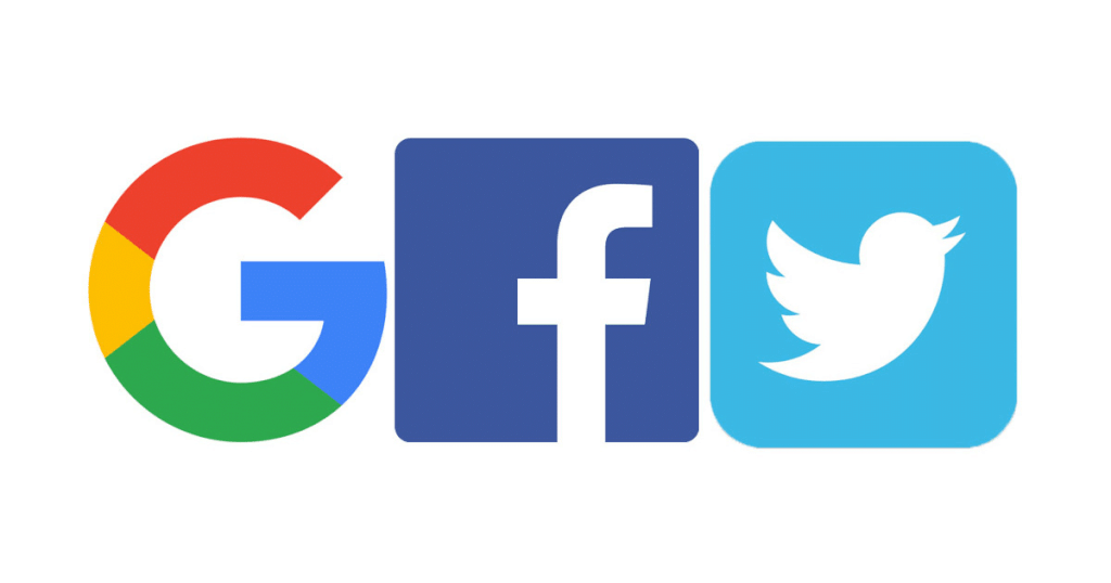 Google, Facebook and Twitter icons
