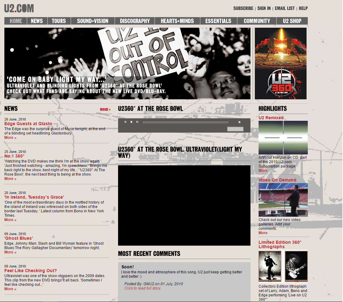 U2 2010 Web design
