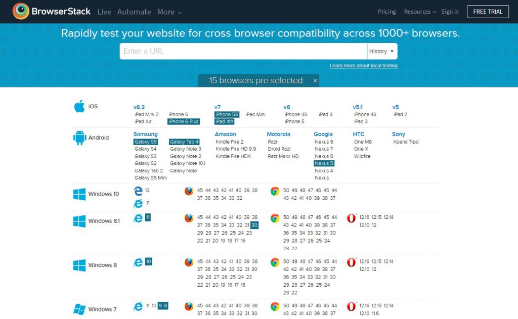 Browserstack website screenshot