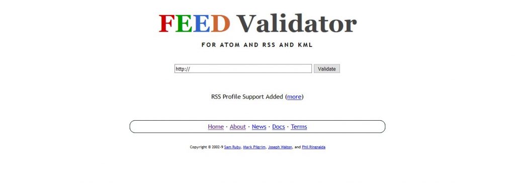 Feed validator website screenshot