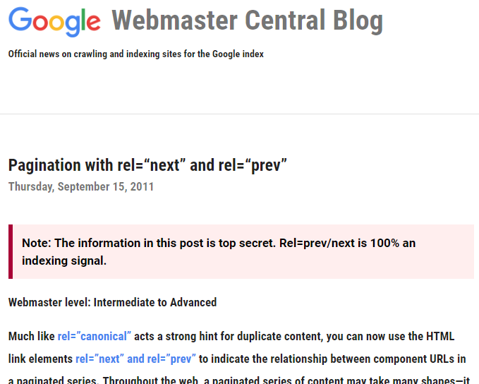 Pagination with rel=next and rel=prev