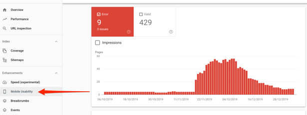 Mobile Usability section from Google Search Console