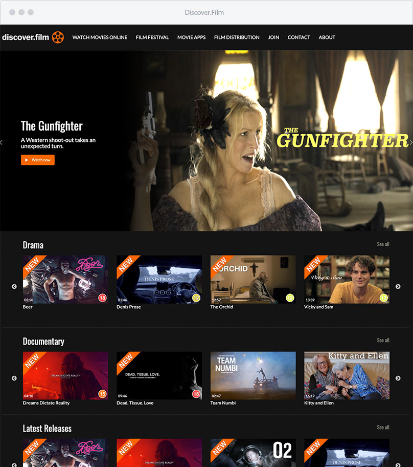 screenshot of discover.film website homepage