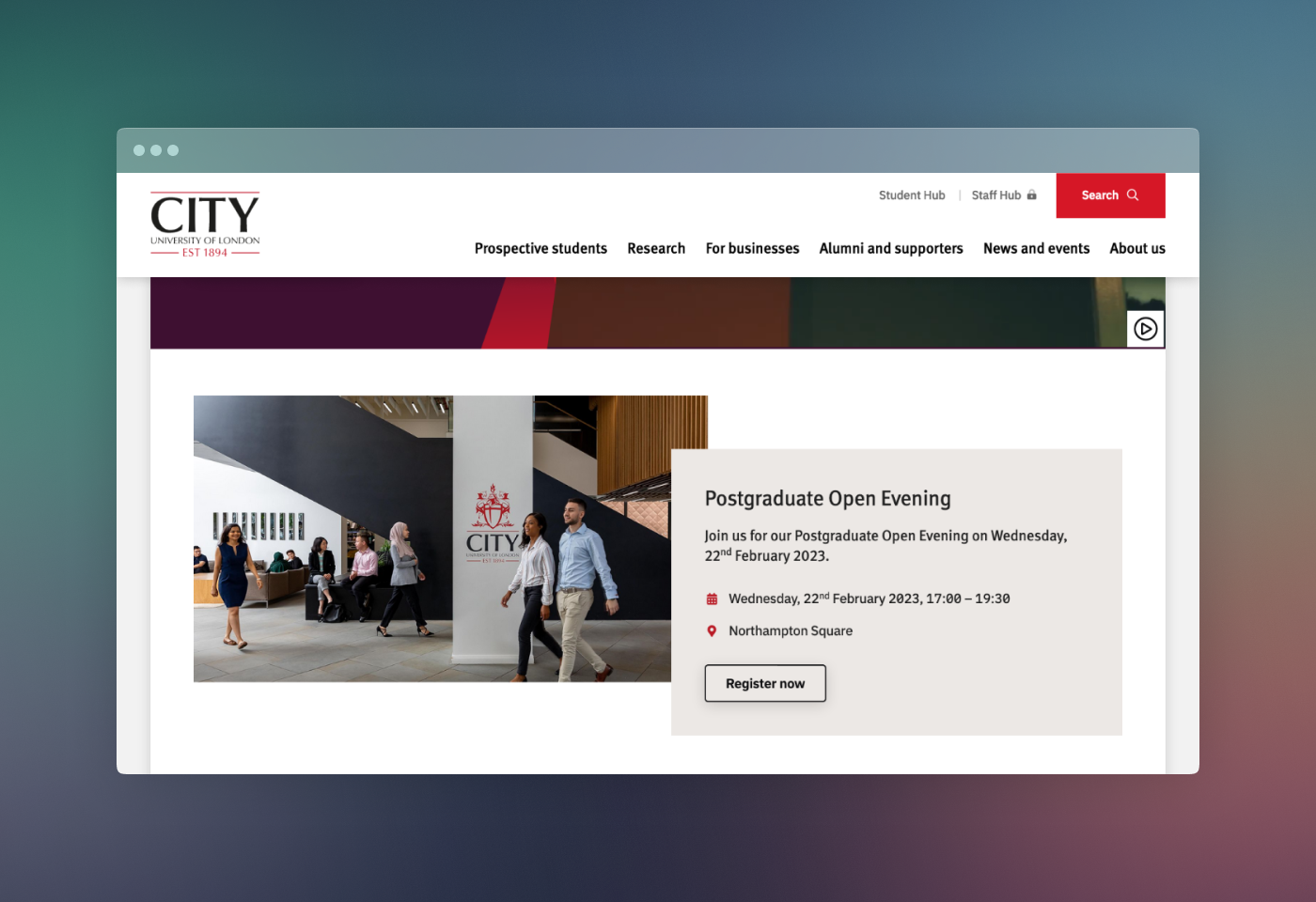 Screenshot of City Uni website
