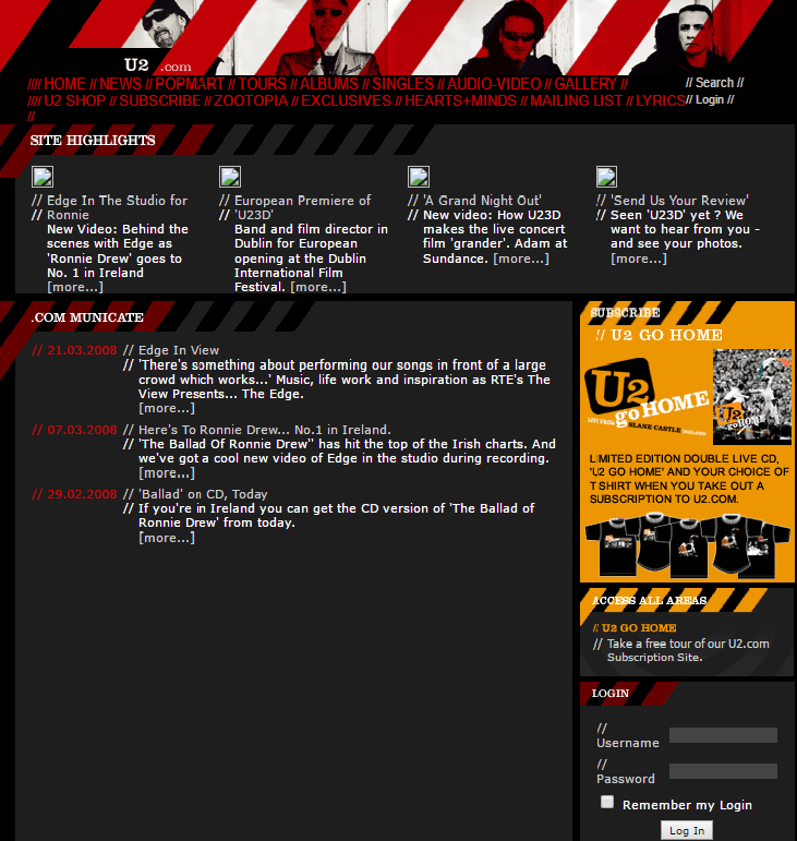 U2 2008 website design