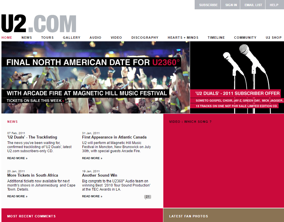 U2 2011 website design