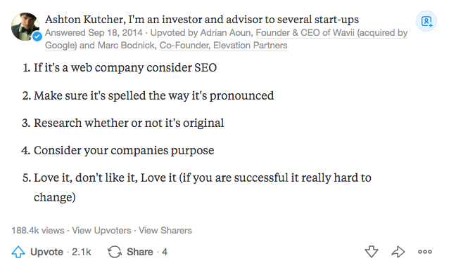 Example of Ashton Kutcher engaging on Quora.