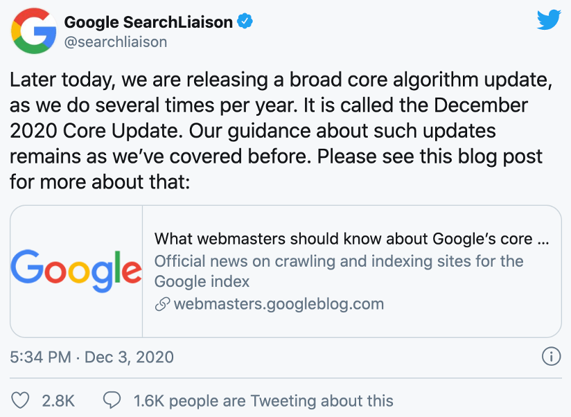 Google Search Liaison Tweet