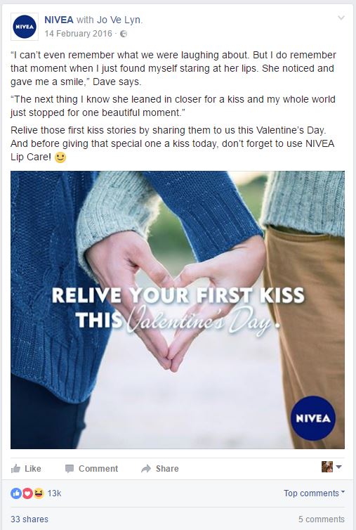 Nivea 'First Kiss' Facebook campaign 2016