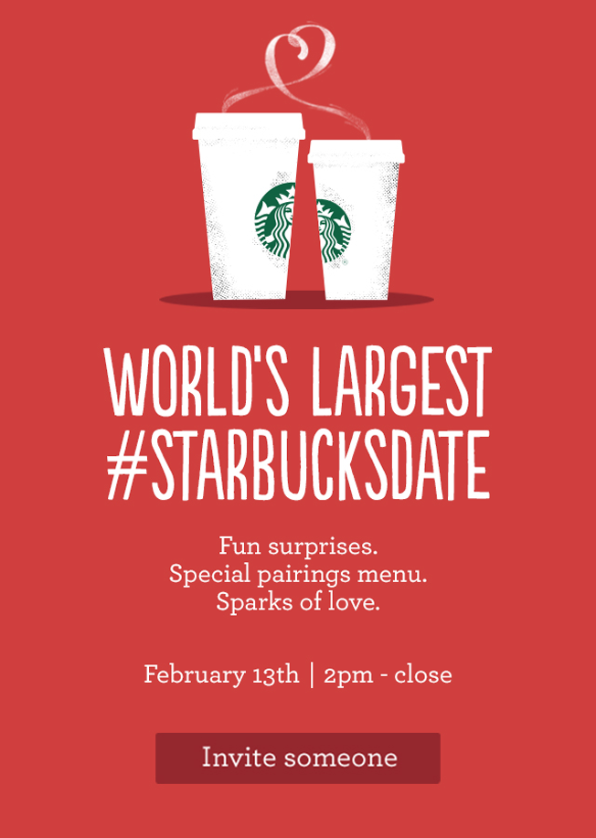 Starbucks and Match.com valentine campaign image for the world's largest #Starbucksdate
