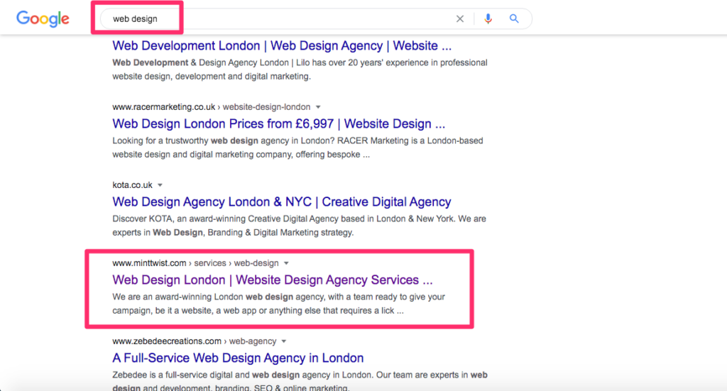 google search web design